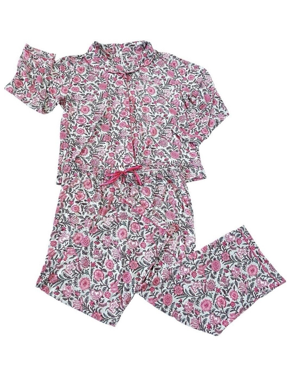 Flora Nikrooz Long Sleeve PJ Set Buttery Soft Botanical Print Piping XL EUC.